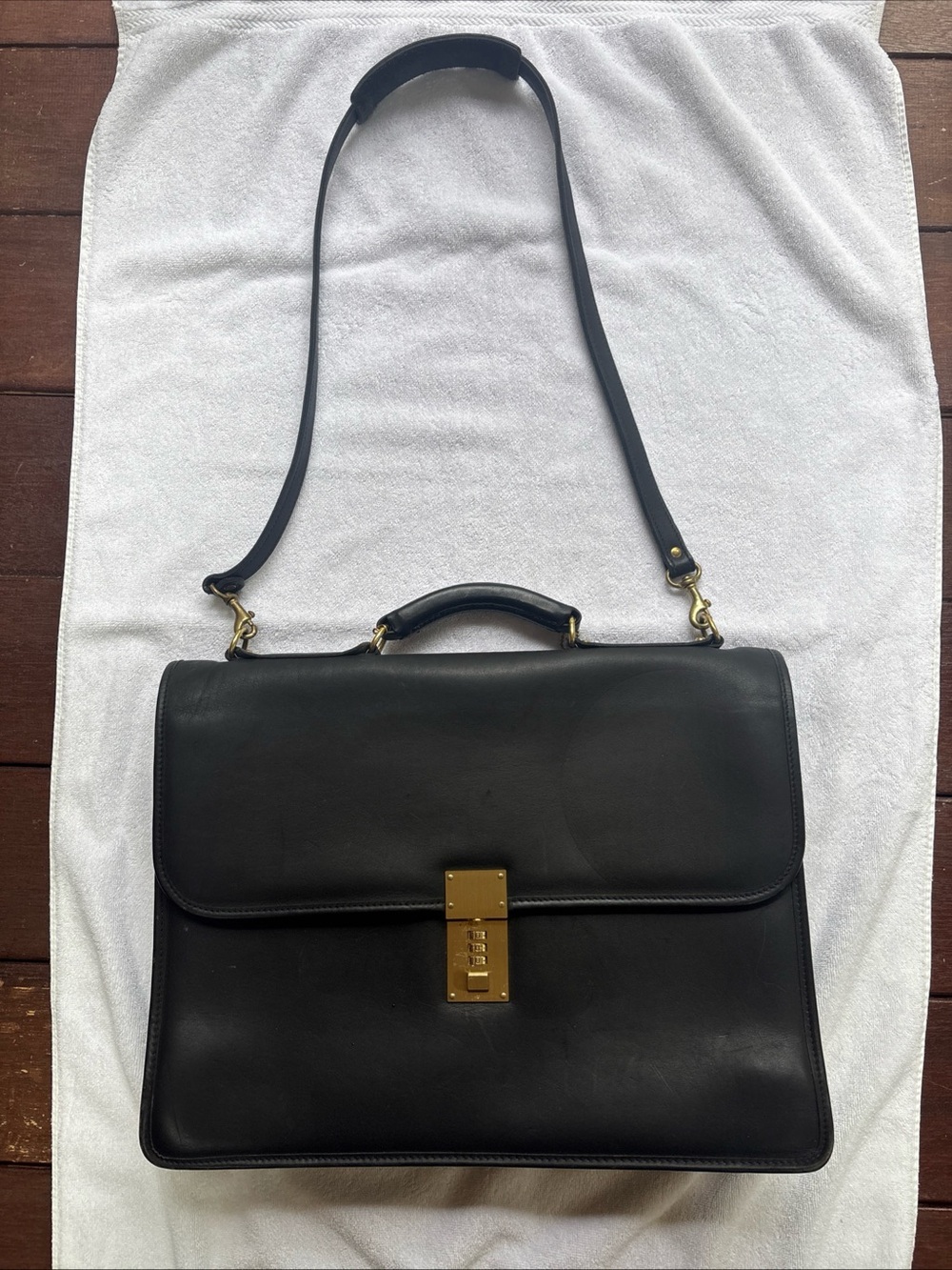 Jack Georges Elements Black Leather Briefcase with Shoulder Sling Made in USA